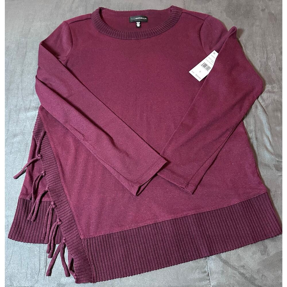 🌻NWT Rafaella Women's Small Assymetrical Sweater w/ Fringe Long Sleeves